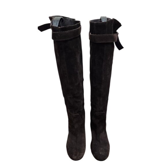 SAN FREDIANO Brown Suede Leather Knee High Heeled Boots US 7 Made In Italy - Picture 2 of 15